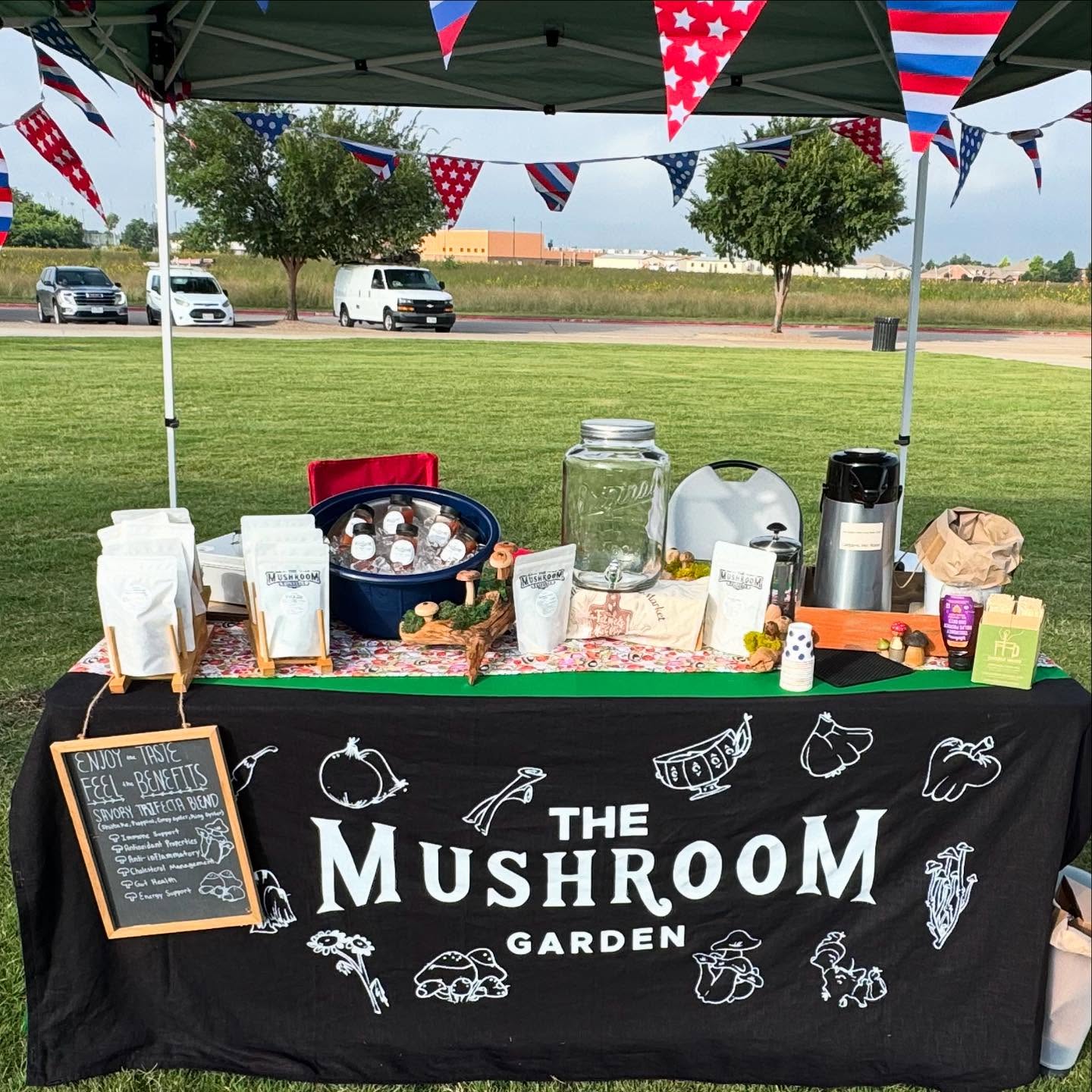 The Mushroom Garden booth at Melissa Farmers Market